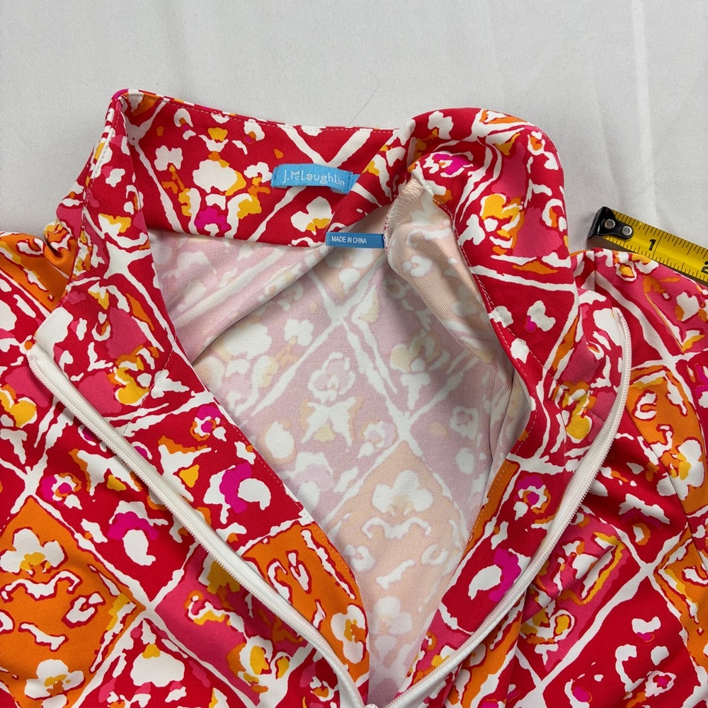 J. McLaughlin 1/4 Zip Catalina Cloth Geometric Red Orange Dress - Picture 10 of 14